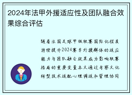 2024年法甲外援适应性及团队融合效果综合评估